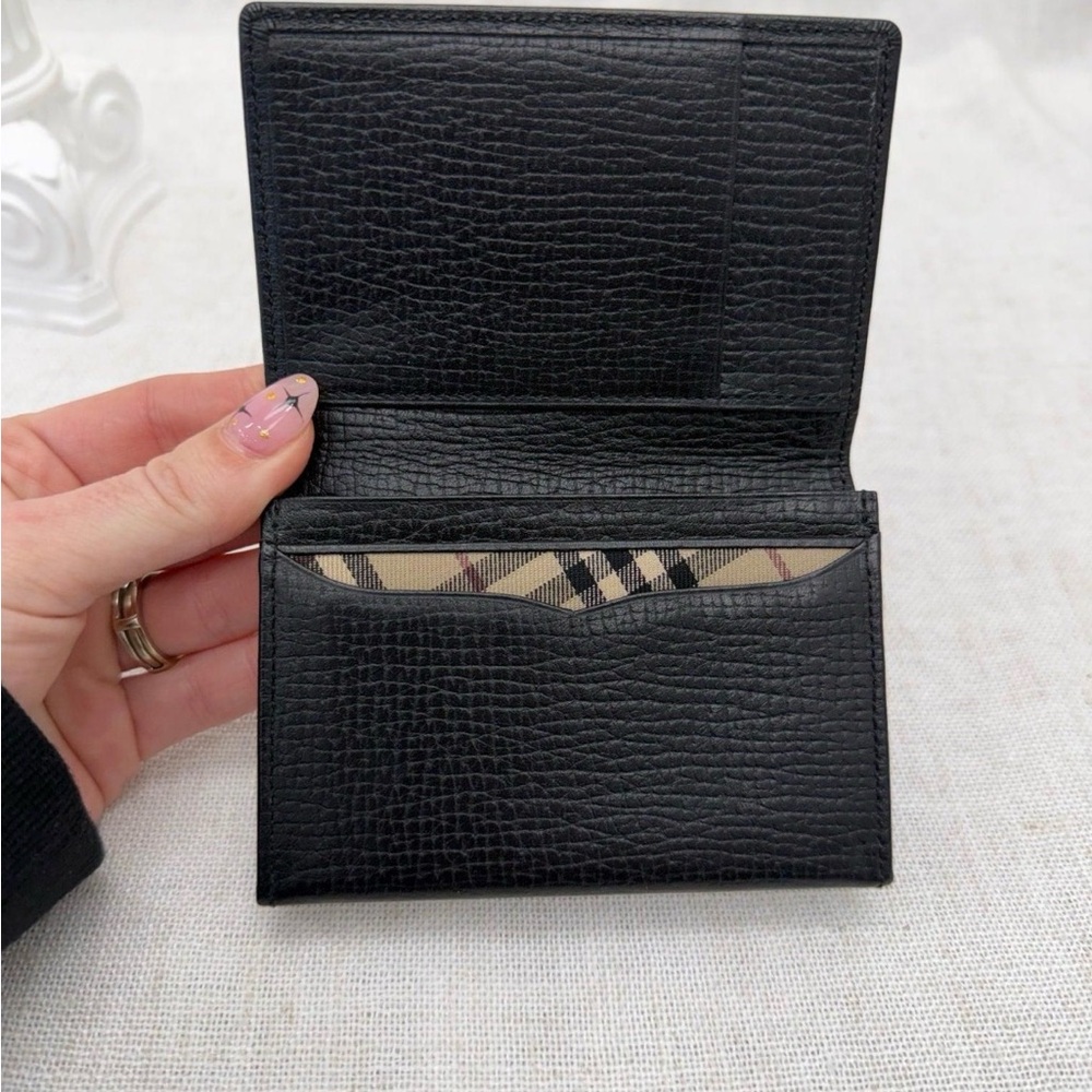 Burberry Black Leather Nova Check Card Case Wallet Slim Bifold COA